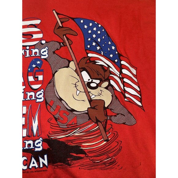 Vtg 90s Taz Tasmanian Devil T Shirt Sz L USA America 4th Of July Single Stitch - Picture 6 of 12
